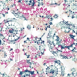 RoomMates Bohemian Peel & Stick Wallpaper Pink/Blue: Removable Vinyl, Self-Adhesive, Modern Medallion Pattern, 28.2 Sq Ft - 1 of 4
