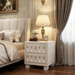 Airsurfer Compact Cream Nightstand Luxury Upholstered Nightstand Bedroom Storage for Bedroom Elegance - 1 of 4