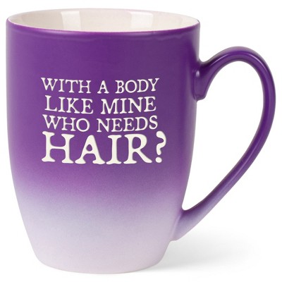 Elanze Designs With A Body Like Mine Who Needs Hair Two Toned Ombre Matte Purple and White 12 ounce Ceramic Stoneware Coffee Cup Mug