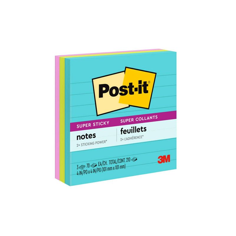Post-it 3pk 4&#34; x 4&#34; Lined Super Sticky Notes 70 Sheets/Pad - Miami Collection, 1 of 20