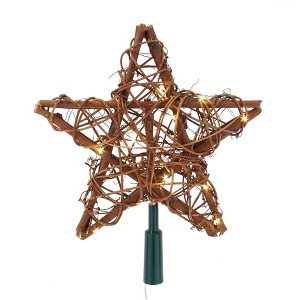 Kurt Adler 20-Light Fairy Light Natural Rattan Star Tree Topper - 1 of 4