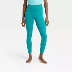 Women's Flex Ribbed Curvy Fit High-Rise 7/8 Leggings 25.5 - All in Motion™ Turquoise Green XXL