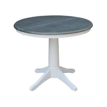 36" Dining Height Morse Round Top Pedestal Drop Leaf Dining Table White/Heather Gray - International Concepts