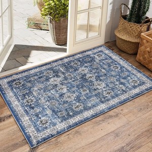 TackView Area Rug - Machine Washable Floral Carpet, Non-Slip Low Pile Rug for Living Room Bedroom Dining Room - 1 of 4