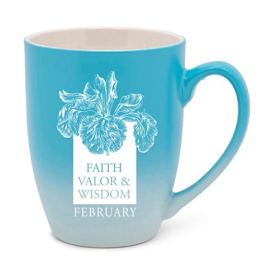 Elanze Designs Faith Valor And Wisdom February Two Toned Ombre Matte Teal and White 12 ounce Ceramic Stoneware Coffee Cup Mug