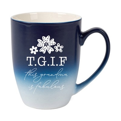 Elanze Designs TGIF This Grandma Is Fabulous Two Toned Ombre Matte Navy Blue and White 12 ounce Ceramic Stoneware Coffee Cup Mug