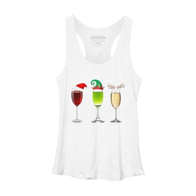Women's Design By Humans Red Wine Glass Santa Elf Hat Reindeer Horn Christmas By Forever9 Racerback Tank Top