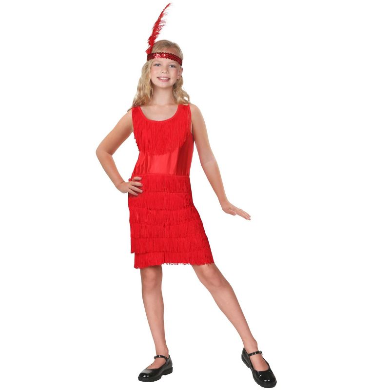 HalloweenCostumes.com Child Red Fringe Flapper Costume for Girl's, 1 of 3