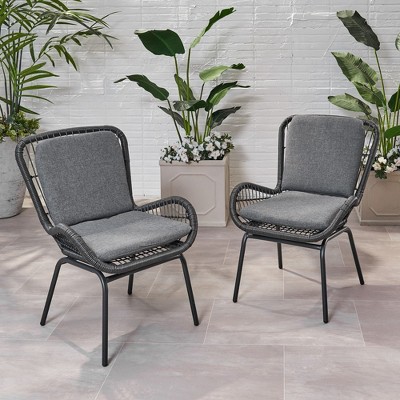 2 Pieces Patio Chairs, Outdoor Wicker Furniture Upholstered Seating, Modern Rattan Chair, Conversation Chairs, Bistro Chairs