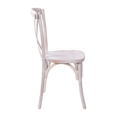 Elegant Lime Wash Solid Elm Wood X-Back Side Chair