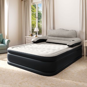 Queen/Full XL Size Air Mattress with Headboard, 18 inch Inflatable with Pillow, Blow Up Mattress with Removable Electric Pump - 1 of 4
