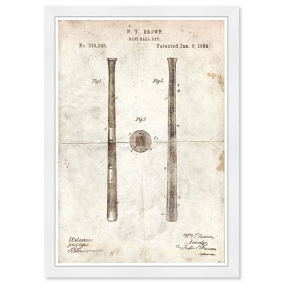 15" x 21" Baseball Bat 1885 Parchment Sports and Teams Framed Art Print - Wynwood Studio: Modern Wall Decor, Vertical Digital Art