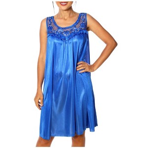 YafeMarte Women’s Silky Satin Feeling Sleeveless Nightgown with Floral Lace and Embroidered Design - 1 of 4