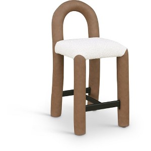 Meridian Furniture,Amari Vegan Leather and Boucle Fabric Stool - 1 of 4