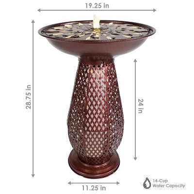 Brown Metal Crosshatch Bird Bath Fountain with LED Lights
