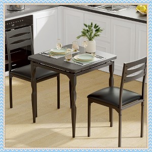 Jojoka 3 Piece Dining Table Set for 2 with Spiral Legs, Space-Saving Kitchen Table and Chairs for Small Spaces, Apartment, Rustic Industrial Style - 1 of 4
