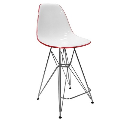 LeisureMod Cresco Mid Century Modern Acrylic Counter Height Barstool with Chrome Base – Ideal for Kitchens and Dining Rooms