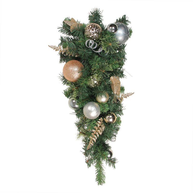 Northlight 32" Green and Rose Gold Ball Ornament Pine Artificial Christmas Teardrop Swag - Unlit, 2 of 3