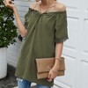 Anna-Kaci Women's Short Sleeve Peasant Blouse with Lace Trim Sleeves and Tie Neckline - 2 of 4