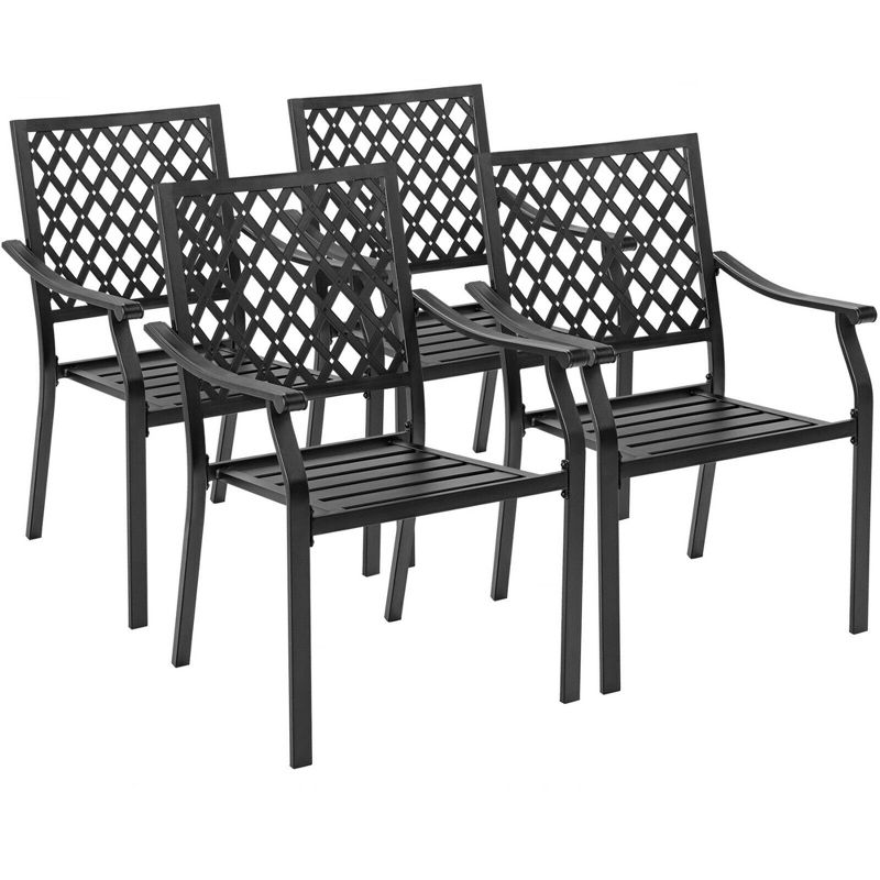 Tangkula 4PCS Stackable Patio Dining Chairs Outdoor Metal Bistro Chairs W/ Curved Armrests, 1 of 6