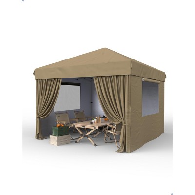 10x10 FT Pop Up Canopy Tent, Portable Commercial Instant Shelter with 4 Sidewalls, 210D Oxford Waterproof UV Protection, Khaki