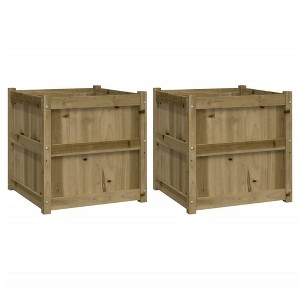vidaXL Garden Planters Decorative Outdoor Flower Box 2 pcs - Rustic Brown Impregnated Pine Wood - 23.6 x 23.6 x 23.6 inches - 1 of 4