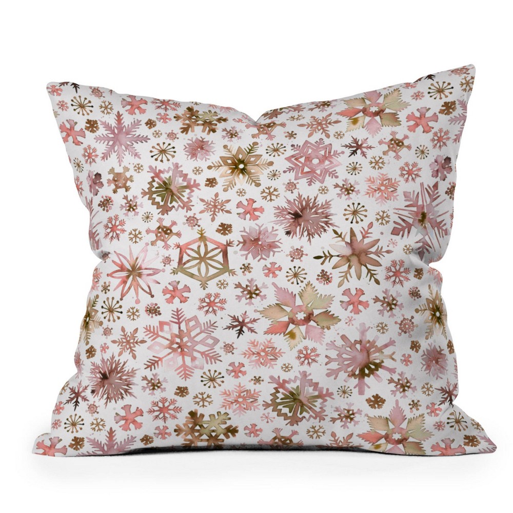 Photos - Pillow 16"x16" Ninola Design Snowflakes Watercolor Square Throw  Pink - Den