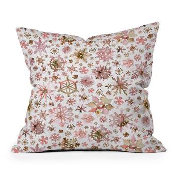 16"x16" Ninola Design Snowflakes Watercolor Square Throw Pillow Pink - Deny Designs