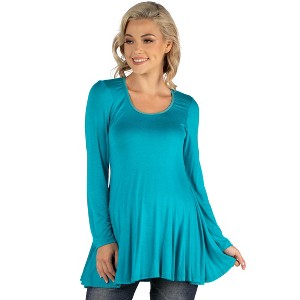 24seven Comfort Apparel Womens Long Sleeve Solid Color Swing Style Flared Maternity Tunic Top - 1 of 4