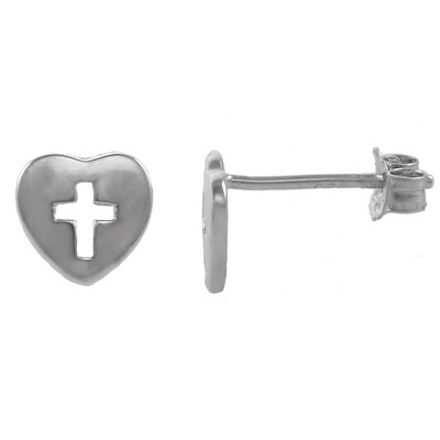 FAO Schwarz Sterling Silver Heart Cutout Cross Stud Earrings