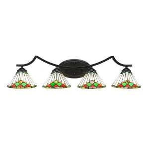Toltec Lighting Zilo 4 - Light Vanity in  Matte Black with 7" Green Sunray Art Glass Shade - 1 of 1