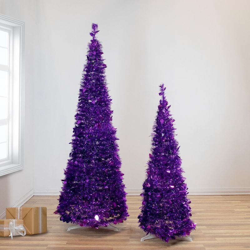 Northlight 6' Purple Tinsel Pop-Up Artificial Christmas Tree, Unlit, 3 of 8