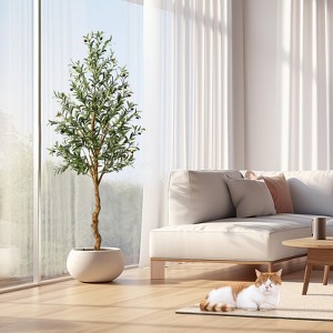 Faux Olive Tree Artificial Indoor, 4/5/6/7ft Tall Fake Olive Tree with Moss - 1 of 4