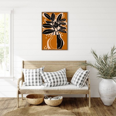 Ochre and Black Abstract Botanical Framed Canvas Art 23"x33"