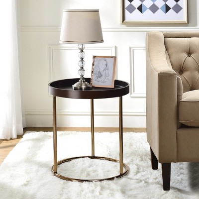Syemin End Tables Round Tray Table End Table for Small Spaces Nightstand Accent Coffee Table Mid-Century Side Table, Brown, 18.11"*17.72"*20.28"