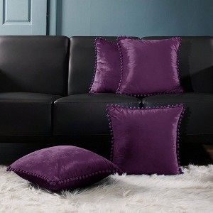 Deconovo Velvet Pom-Pom Decorative Throw Pillow Covers Set, Multiple Sizes, 4-Pack - 1 of 4
