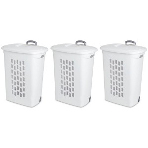 Sterilite Laundry Hamper Flip Top Lid Retractable Pull Handle Wheels - 1 of 4
