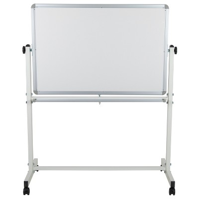 White Double-Sided Mobile Magnetic Whiteboard with Aluminum Frame