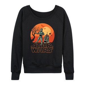 Women's - Star Wars - C3PO & R2D2 Halloween Scene Lightweight French Terry Wide Neck Long Sleeve Shirt - 1 of 4