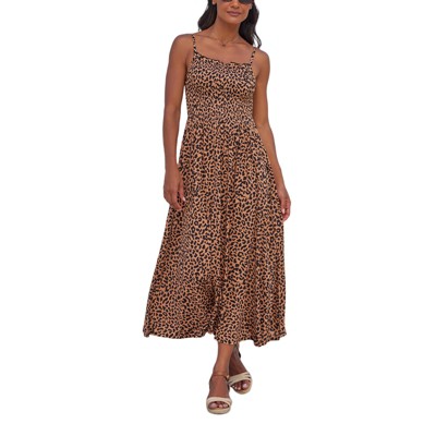 Women's Smocked Leopard Cheetah Print Dress - LASCANA