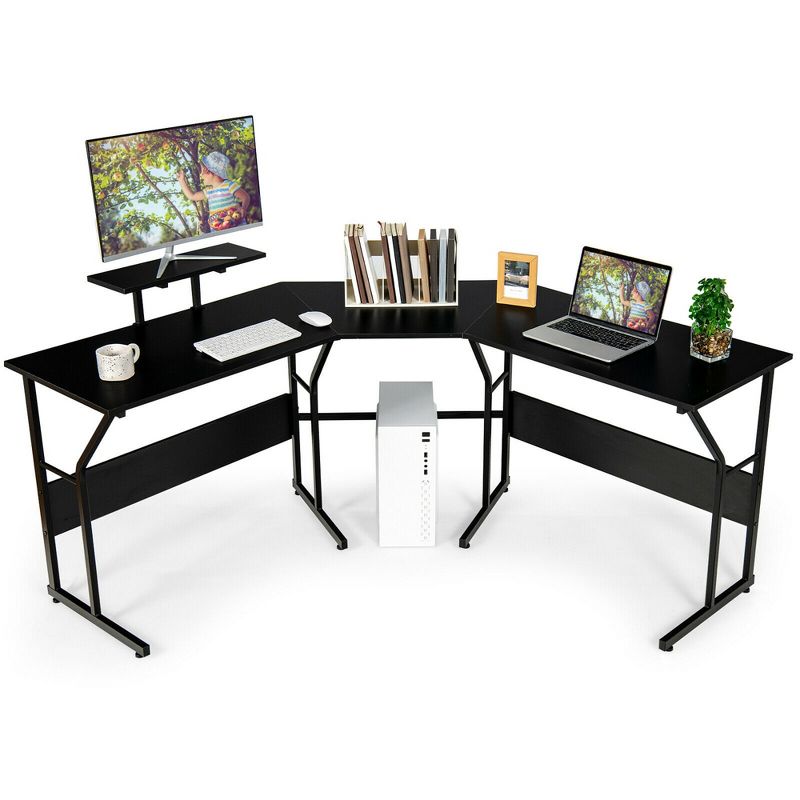 Costway 88.5'' L Shaped Reversible Computer Desk 2 Person Long Table Monitor Stand, 1 of 11