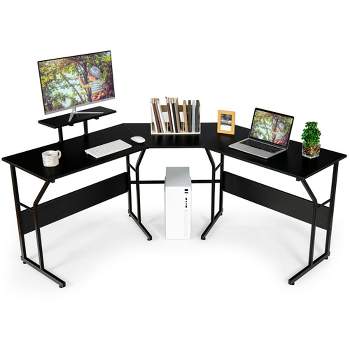 Costway 88.5'' L Shaped Reversible Computer Desk 2 Person Long Table Monitor Stand