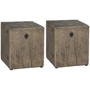 HOMCOM Decorative Side Table with Square Tabletop, Rustic Concrete End Table with Wood Grain Finish, for Indoors and Outdoors, Set of 2, Gray - 1 of 4