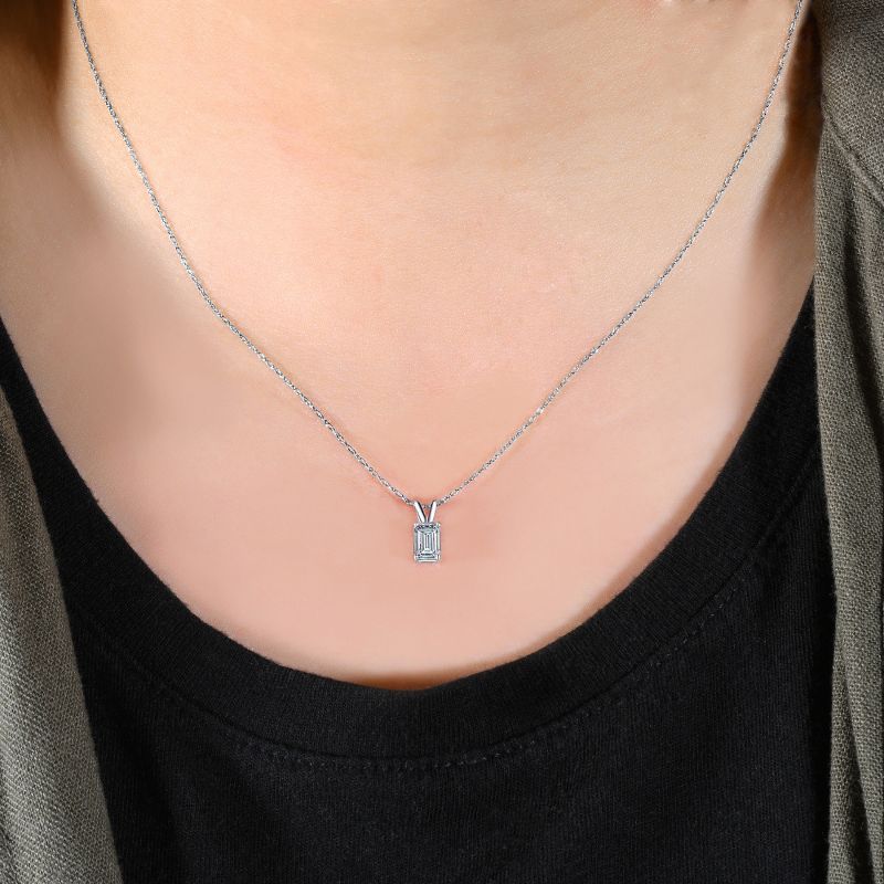 Pompeii3 3/4Ct Solitaire Emerald Cut Diamond Pendant 14k White Gold Lab Created Necklace, 3 of 5