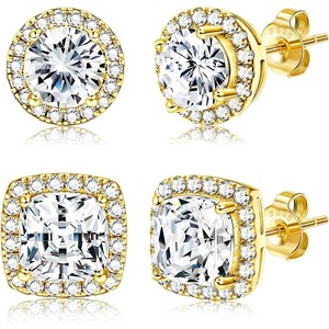 Hayoso 18K Gold Plated Halo Stud Earrings 925 Sterling Silver Cubic Zirconia Stud Earrings Round Square Diamonique Stud - 1 of 4