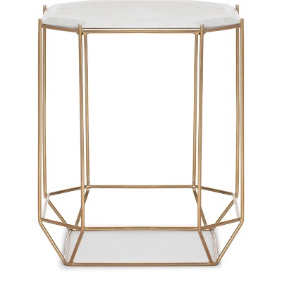 White Marble Top Accent Table with Gold Metal Base, 26"