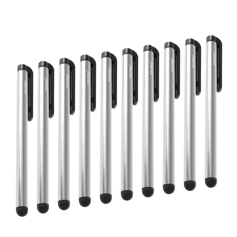 Insten 10 Pack Universal Stylus Pens Compatible with iPad, iPhone, Chromebook, Tablet, Samsung, Touch Screens, Silver, 1 of 9