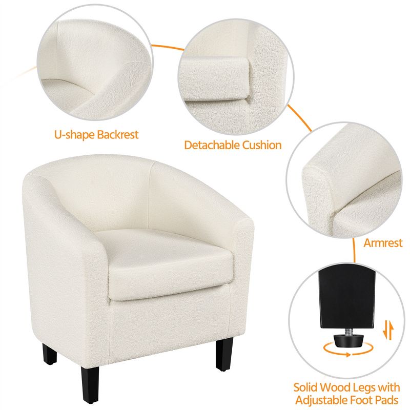 Yaheetech Contemporary Boucle Barrel Chair and Ottoman for Bedroom Living Room Ivory, 4 of 8
