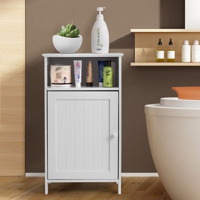 Costway Over The Toilet Bathroom Cabinet Floor Storage Organizer With  Adjustable Shelves Black/white : Target