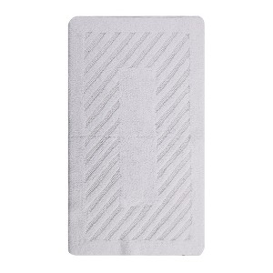 Knightbridge Diagonal Racetrack 100% Cotton Reversible Bath Rug White - 1 of 4